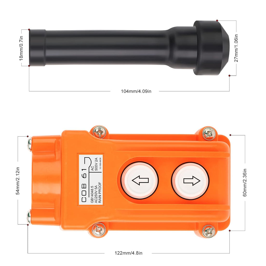 5Pcs Rainproof Crane Push Button Switch, COB61-UP-DOWN Crane Pendant Control Station Push Button Switch with Rubber Cable Barrel
