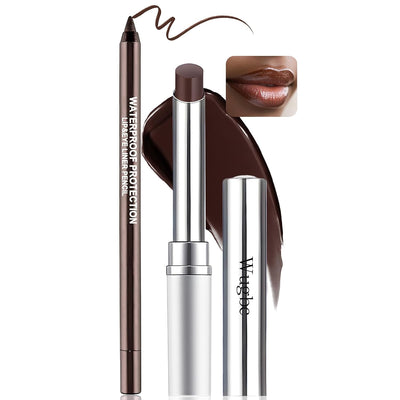 Tinted Lip Balm Brown Lip Liner Set, Hydrating Formula Black Lipstick for Women, Matte Lip Liner and Lipstick Combo