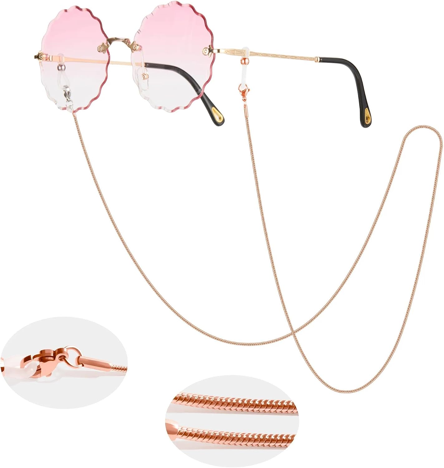 Glasses Chain for Women 75cm - Stainless Steel Eyeglass Holder with Anti-Slip Silicone Tips