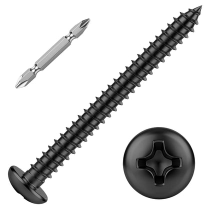 #10 x 1-1/2" Pan Head Self Tapping Screw, Pan Head Sheet Metal Screws Wood Screws, Black Finish Stainless Steel 304