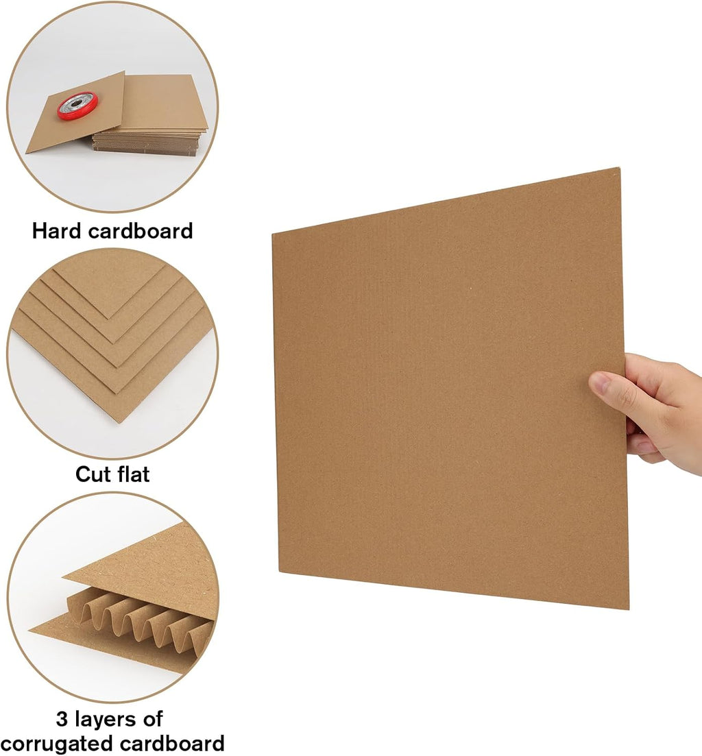 12x12 Browm Corrugated Cardboard Sheets, Flat Card Boards Inserts for Crafts, Packing, Shipping, Moving, Mailing, 50