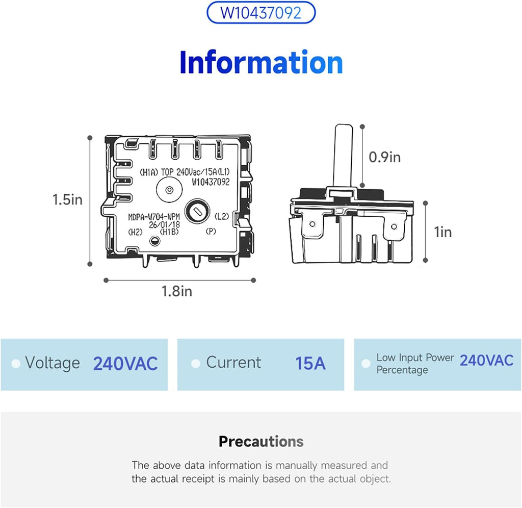 W10857622 Dual Infinite Switch Range Burner Control Switch