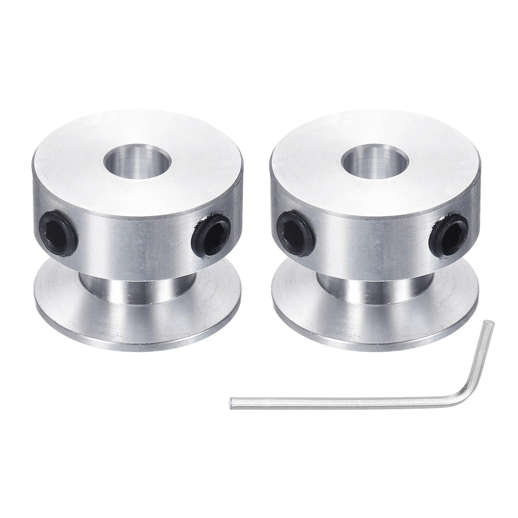 uxcell 2Pcs Single Groove Pulley, 6mm Fixed Bore 20mm Outer Diameter Aluminum Alloy Mechanical Belt Pulley with Hex Wrench for 6mm PU Round Belt
