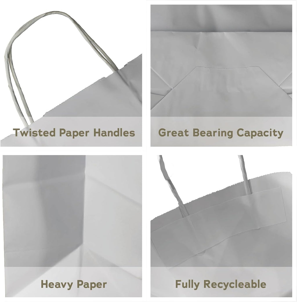 4.7x3x7.5 Mini Kraft Paper Bags with Handles, White, 100 Count Bulk — Small Kraft Gift Bags for Boutique Retail