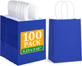 Gift Bags with Handles 5.25x3x8 Inch Royal Blue 100 Pack Bulk