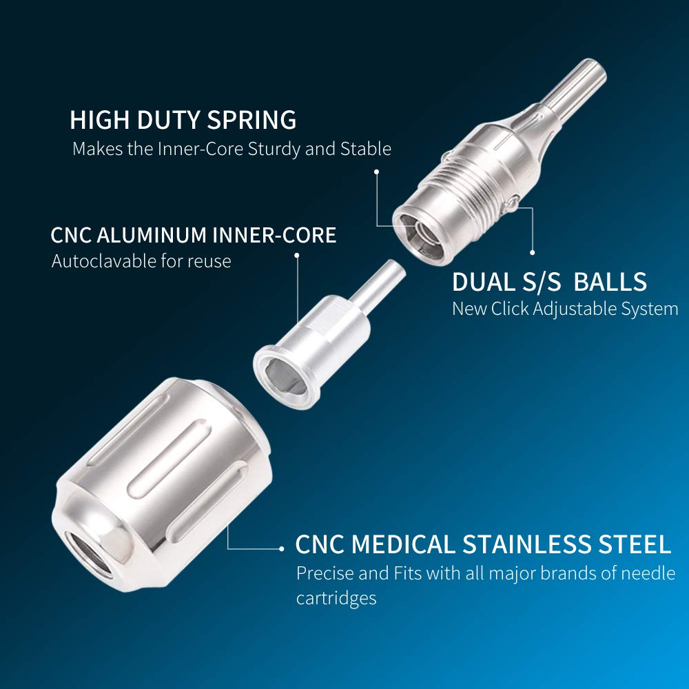 Cartridge Tattoo Grips-CNC 316L Stainless Steel Heavy Adjustable Autoclavable Tattoo Cartridge Grip 32mm for Rotary