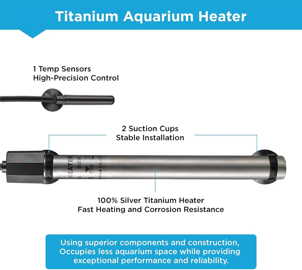 Titanium Aquarium Heater 800W, Submersible Fish Tank Heater with Digital Display Temperature Controller, 0℃-40℃