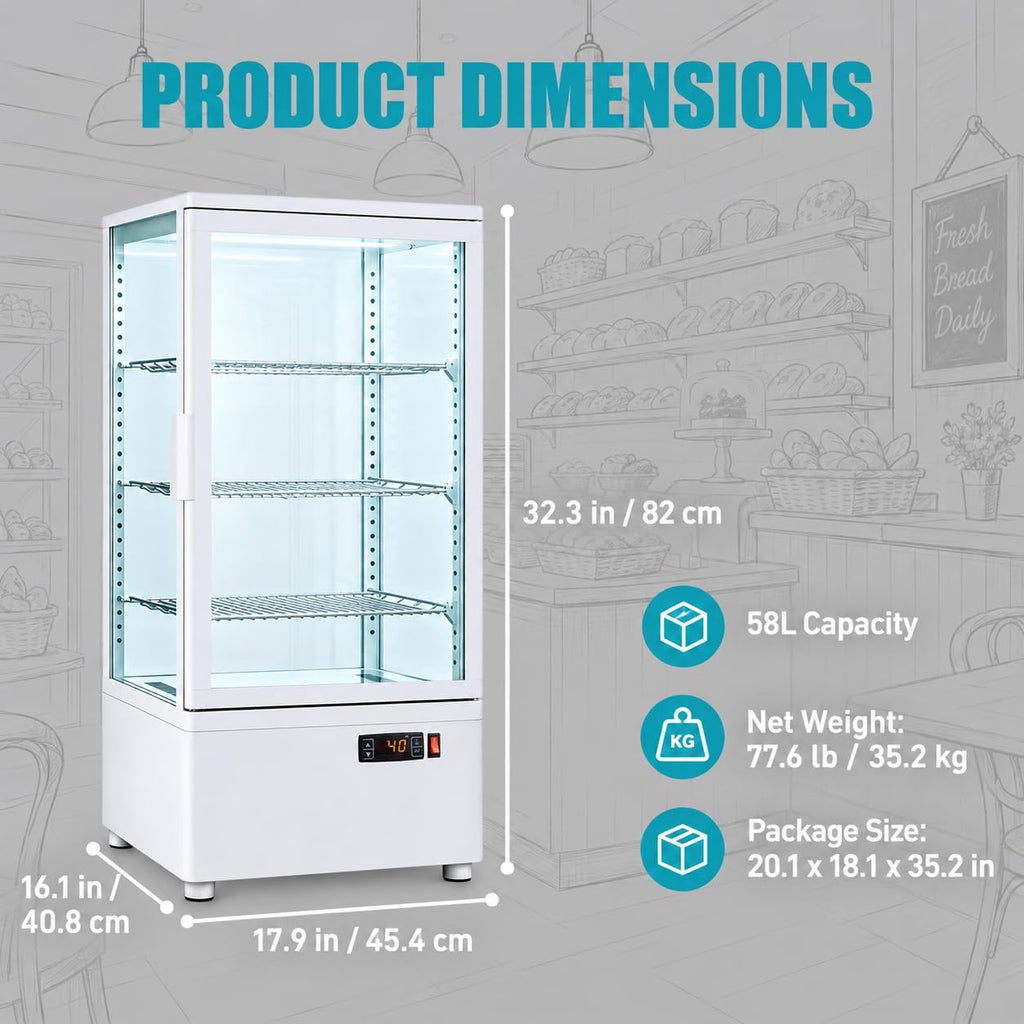 2.0 Cu.Ft. Countertop Bakery Display Refrigerator with LED Lighting, Rear Sliding Door, Air-Cooling, and Automatic