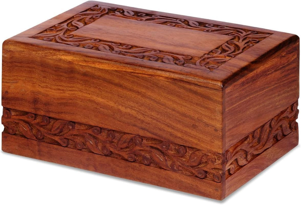 Wooden Keepsake Urn Box, Cremation Urns for Human Ashes, Handcarved Decorative Memorial, Wood Casket for Pets, Cat
