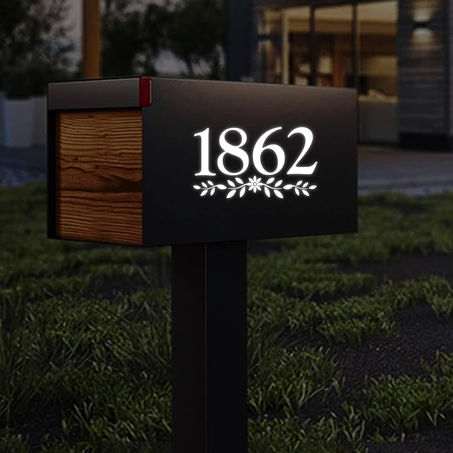 4" Reflective Mailbox Numbers Die Cut Decal Rustic Style Flowers House Number Address Sign Front Door Decal Vinyl