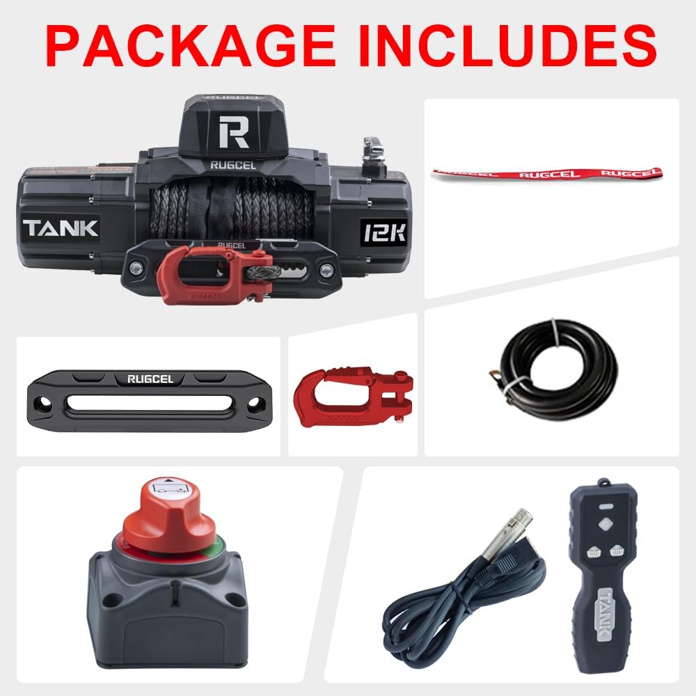 12000lb New Waterproof Electric Synthetic Rope Winch 12V with Hawse Fairlead,2 in 1 Infrared Remote Control,Wired
