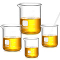 5 Pieces Glass Beaker Set Lab Beaker with Stirring Rod, 4 Sizes of 50/100/250/500 ml Thick Borosilicate Glass Beakers