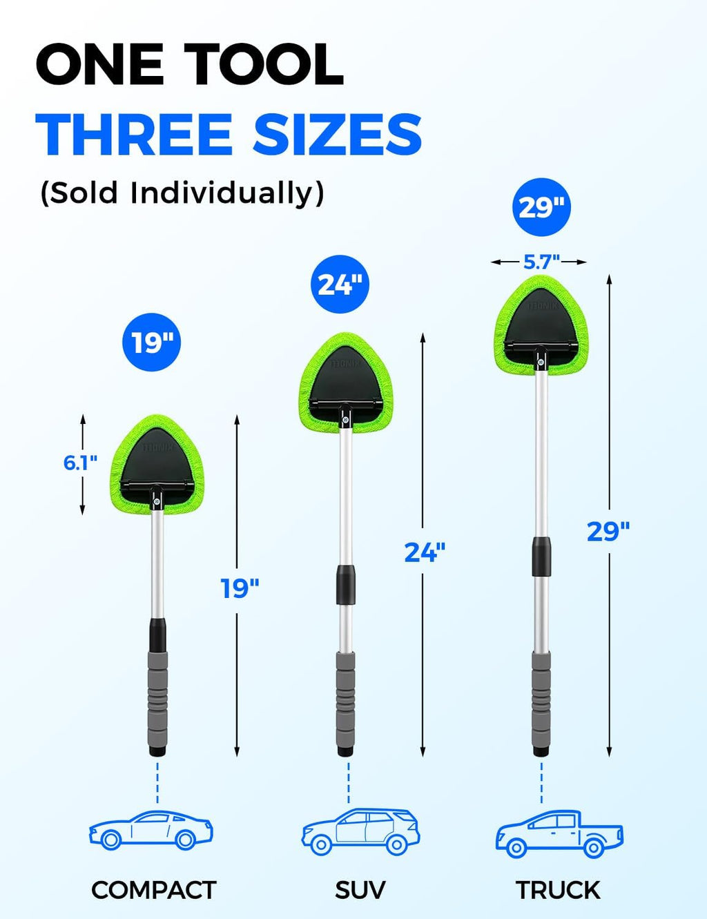 XINDELL Windshield Cleaner Tool – Car Interior Window Cleaning Kit with Extendable Handle & 4 Microfiber Pads, Auto