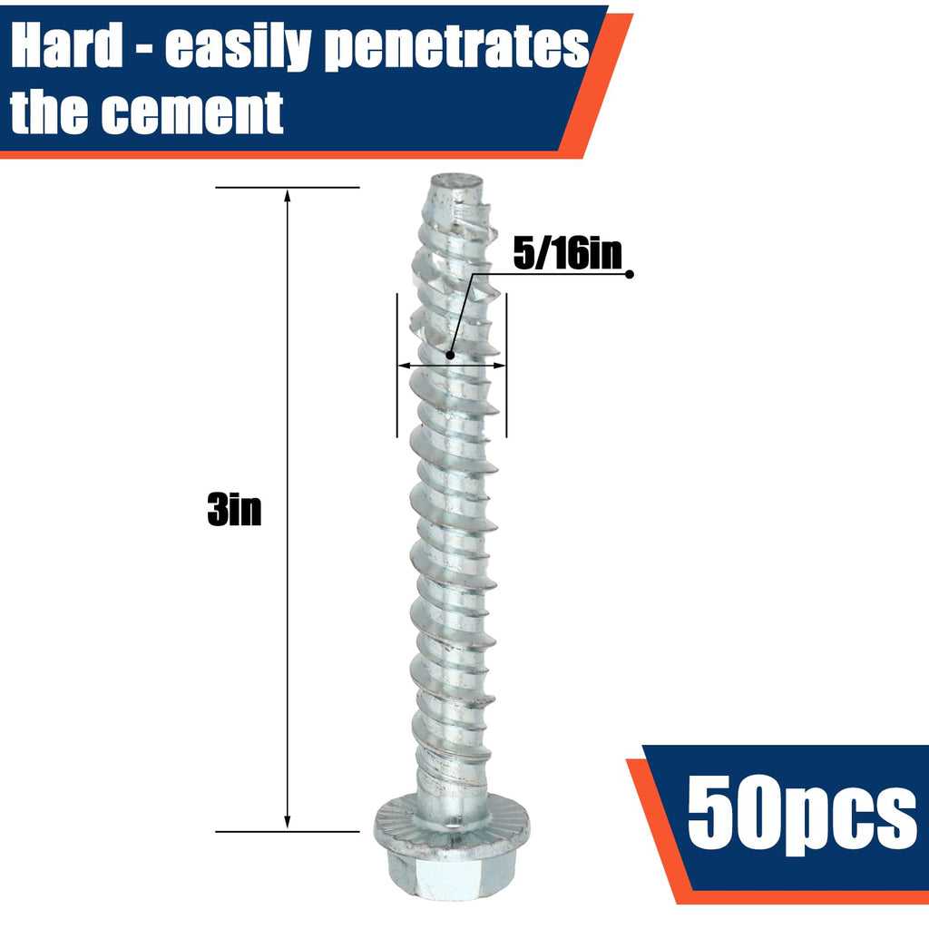 50 Pack 5/16 x 3 Concrete Anchors and Screw Kits Galvanized