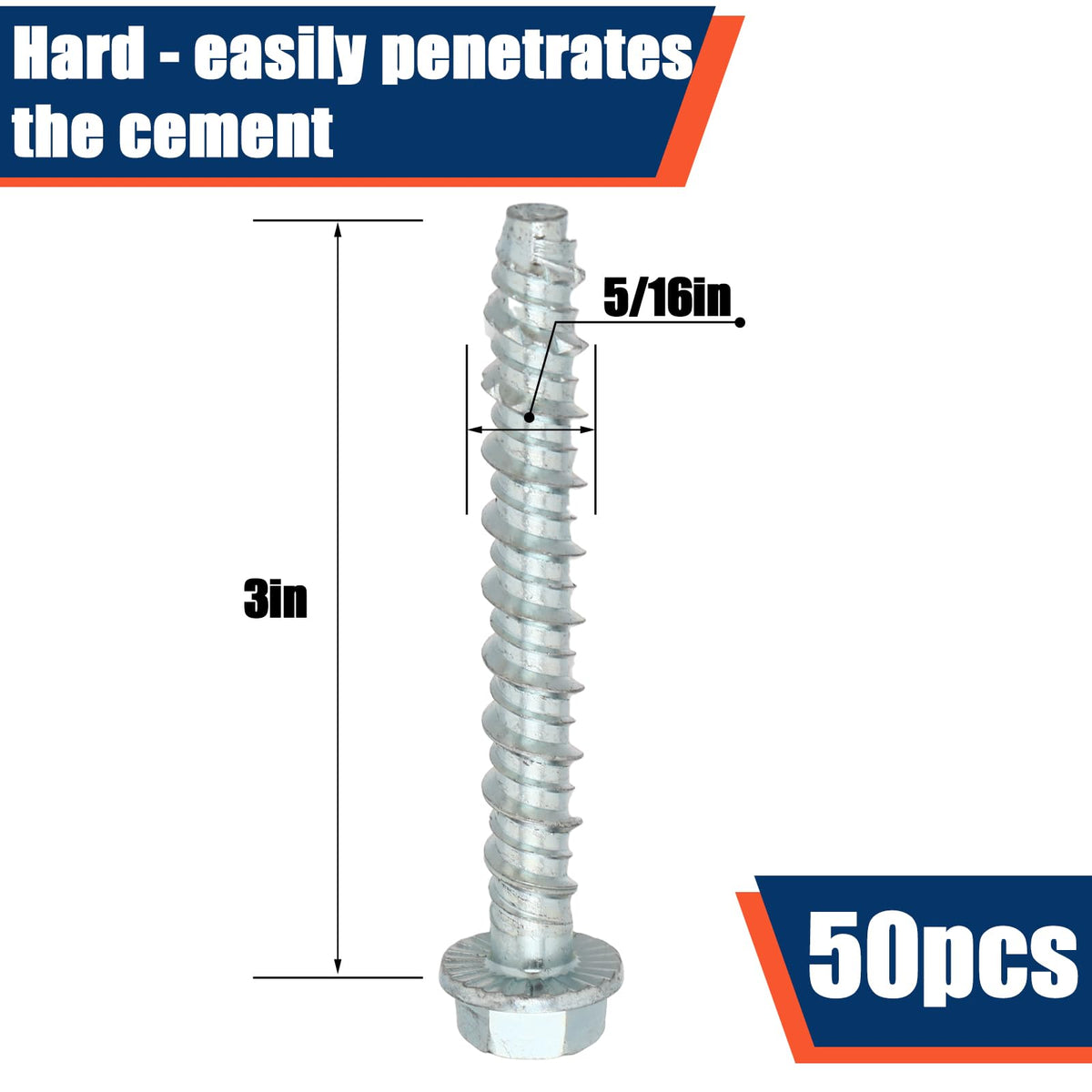 50 Pack 5/16 x 3 Concrete Anchors and Screw Kits Galvanized