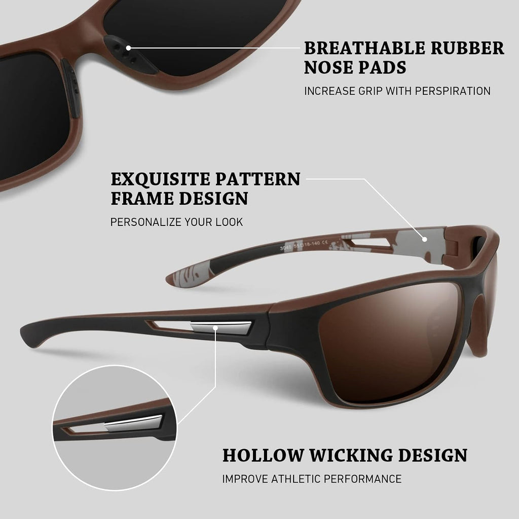 Polarized Sports Sunglasses Men Womens Fishing Running UV400 | Lightweight,Durable Frame,Tangle-free