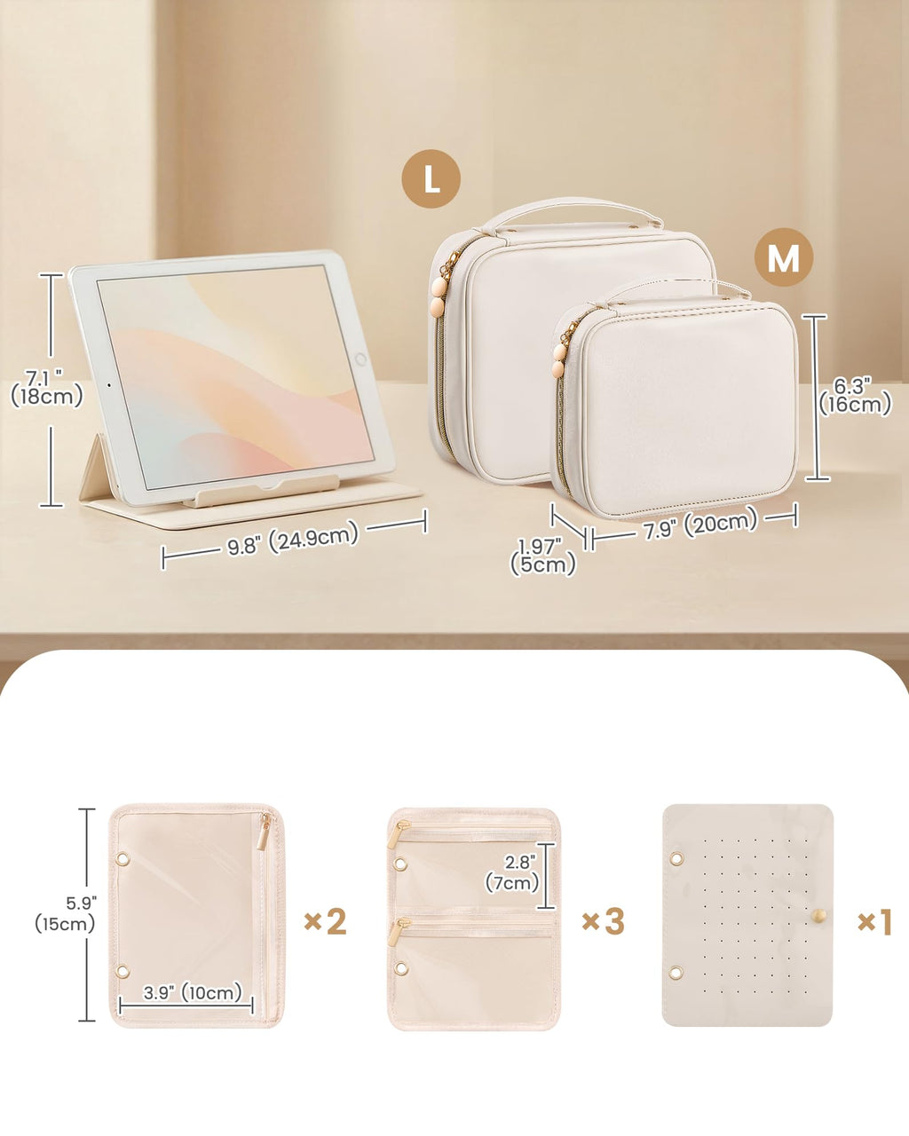 Travel Jewelry Case, Medium Jewelry Storage Binder Organizer -Beige