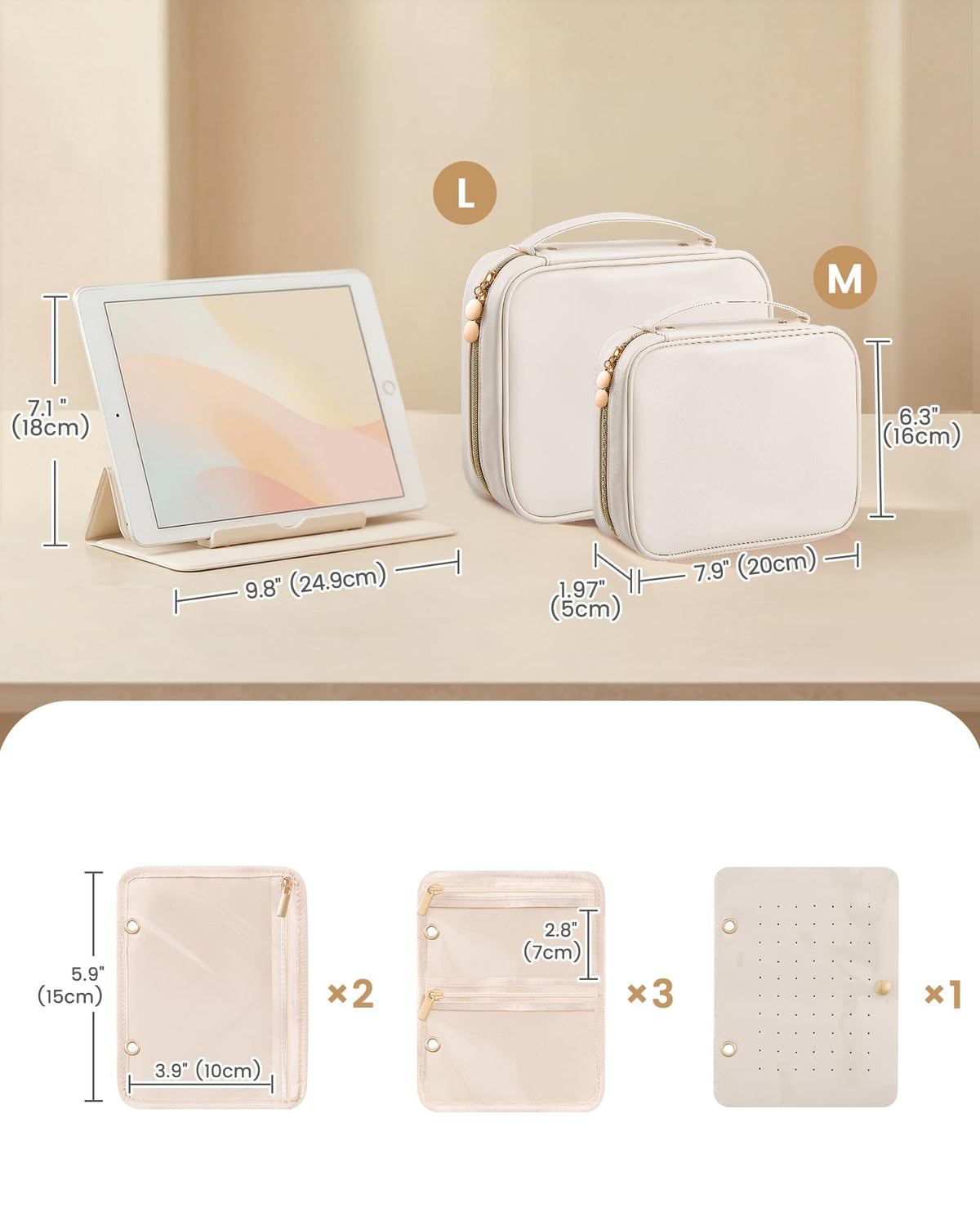 Travel Jewelry Case, Medium Jewelry Storage Binder Organizer -Beige