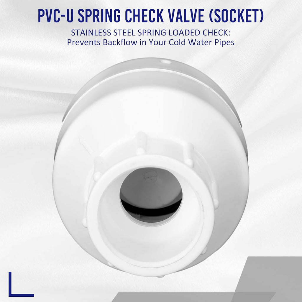 Geetery 4 Pcs 3/4 Inch PVC Inline Check Valve Solvent Connections White Plastic Backflow Preventer Pipe Fittings Check Socket Schedule