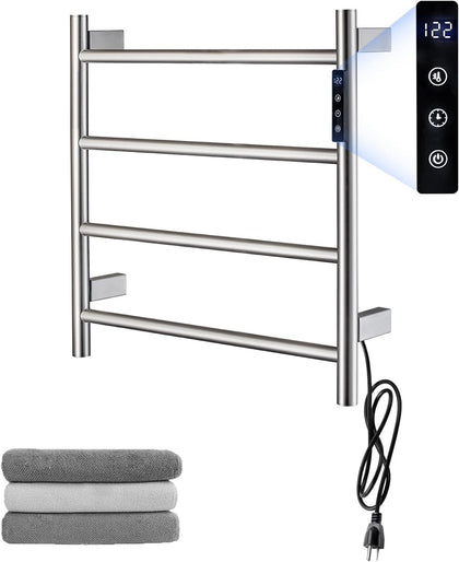 Heated Towel Racks,4 Bars Towel Warmer Rack for Bathroom, Wall Mounted Electric Towel Warmer with Timer