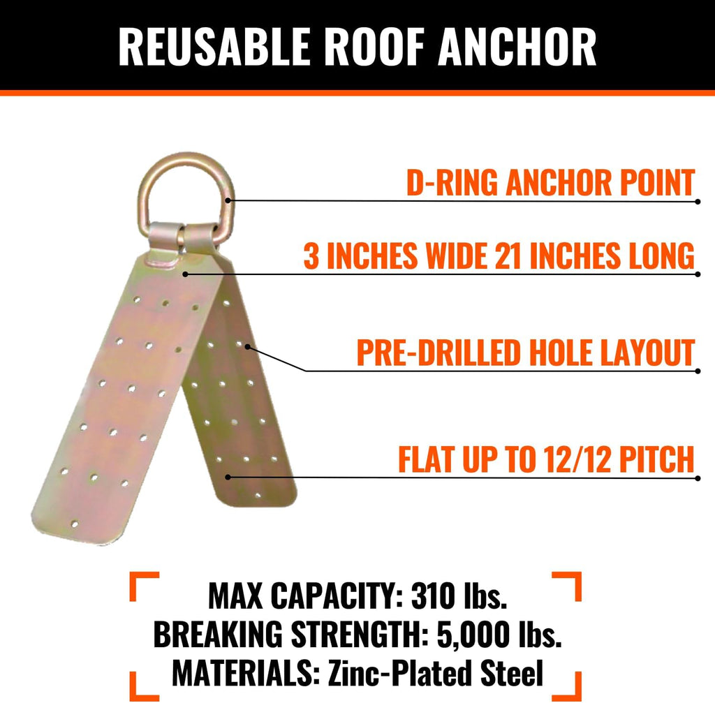 50’ Roofer's Safety Bucket Kit – Warthog Pass-Thru Safety Harness, Reusable Roof Anchor, and 50’ Vertical Lifeline