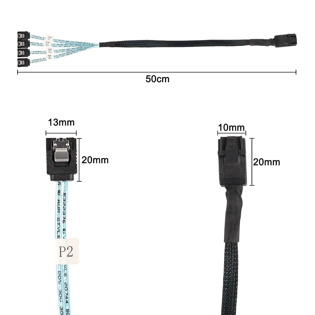XMSJSIY HD Mini SAS SFF-8643 to SATA Cable, SFF-8643 Host to 4X SATA