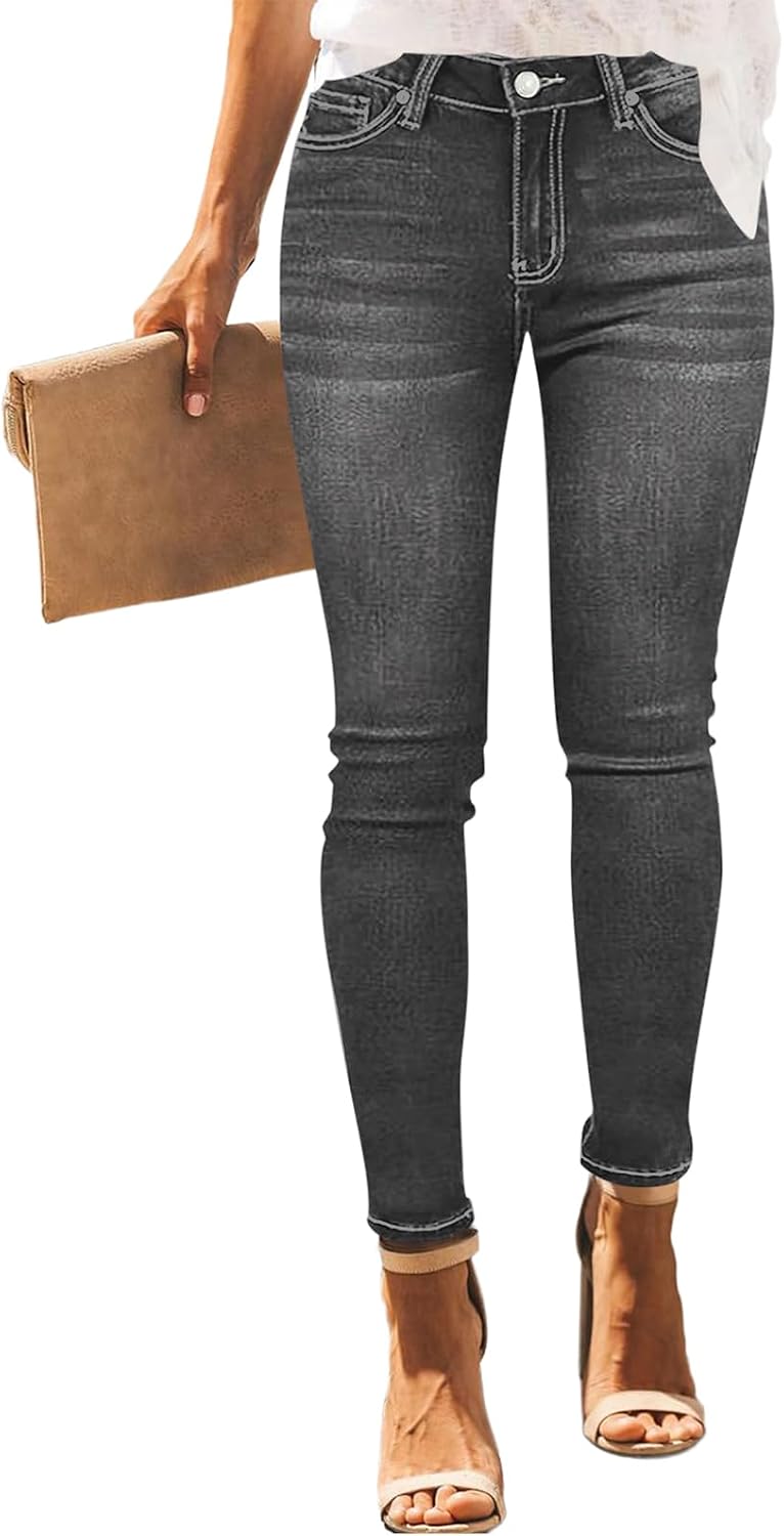 Women's Denim Pants Classic Stretch Skinny Shaping Mid Rise Work Jeans