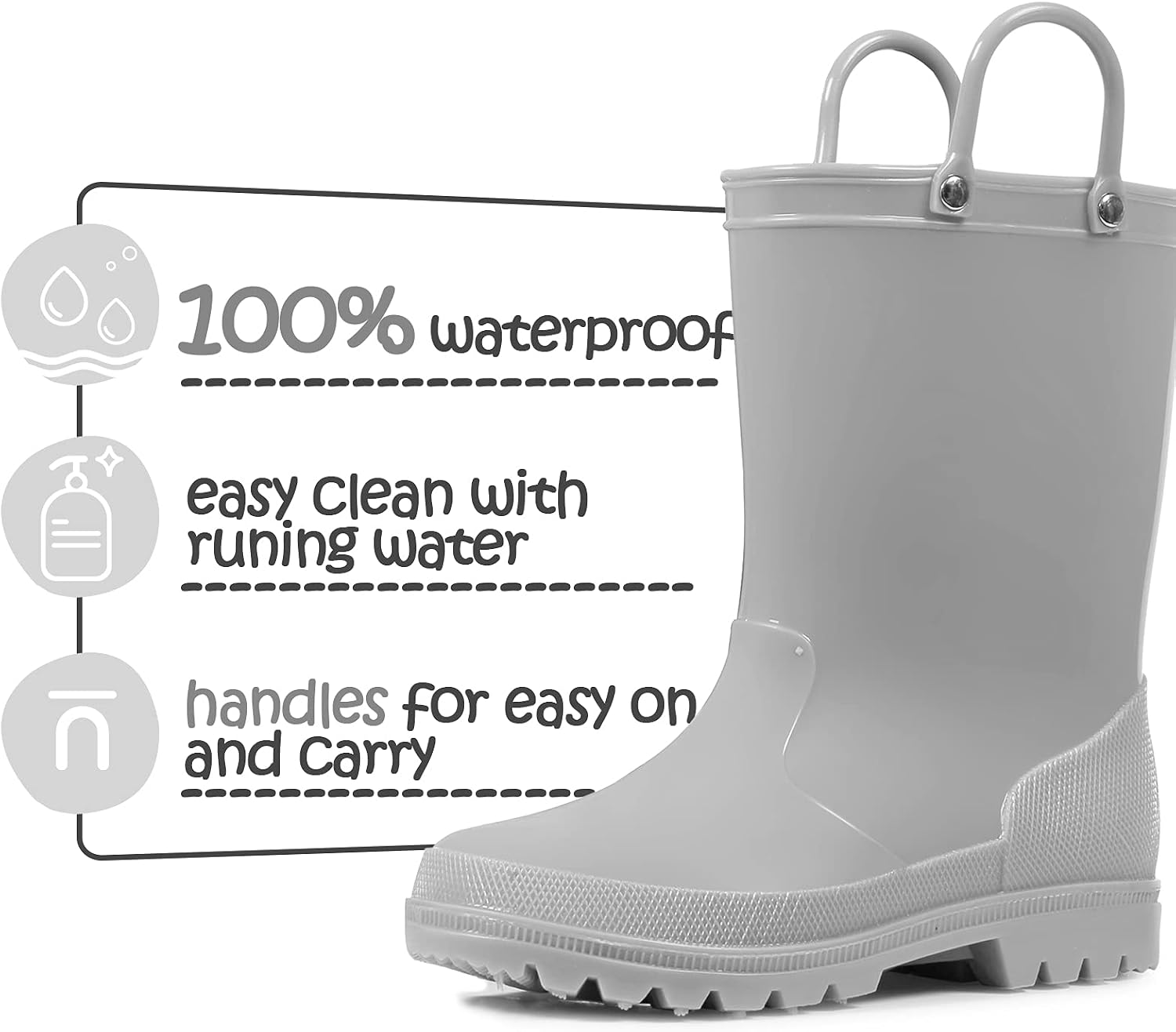 Kids Girls & Boys Rain Boots with Easy-on Handles Outdoors | Waterproof, PVC