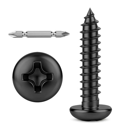 #10 x 3/4" Pan Head Self Tapping Screw, Pan Head Sheet Metal Screws Wood Screws, Black Finish Stainless Steel 304