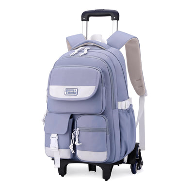 Solid Color Rolling Backpack for Girls Boys Cute Elementary school bag with wheels,Blue Trolley Bags for Travel