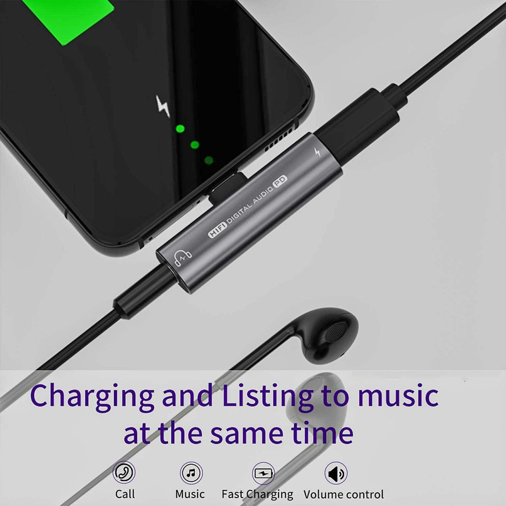 USB C Headphone Adapter , 2 in 1 USB C to 3.5mm Headphone Jack HiFi DAC | 27W Fast Charging Dongle Adapter Compatible