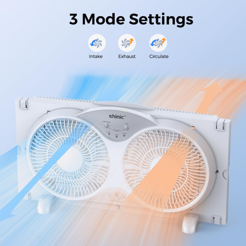 9" Window Fan Low-Noise Reversible Remote Control 3-Speed, ETL