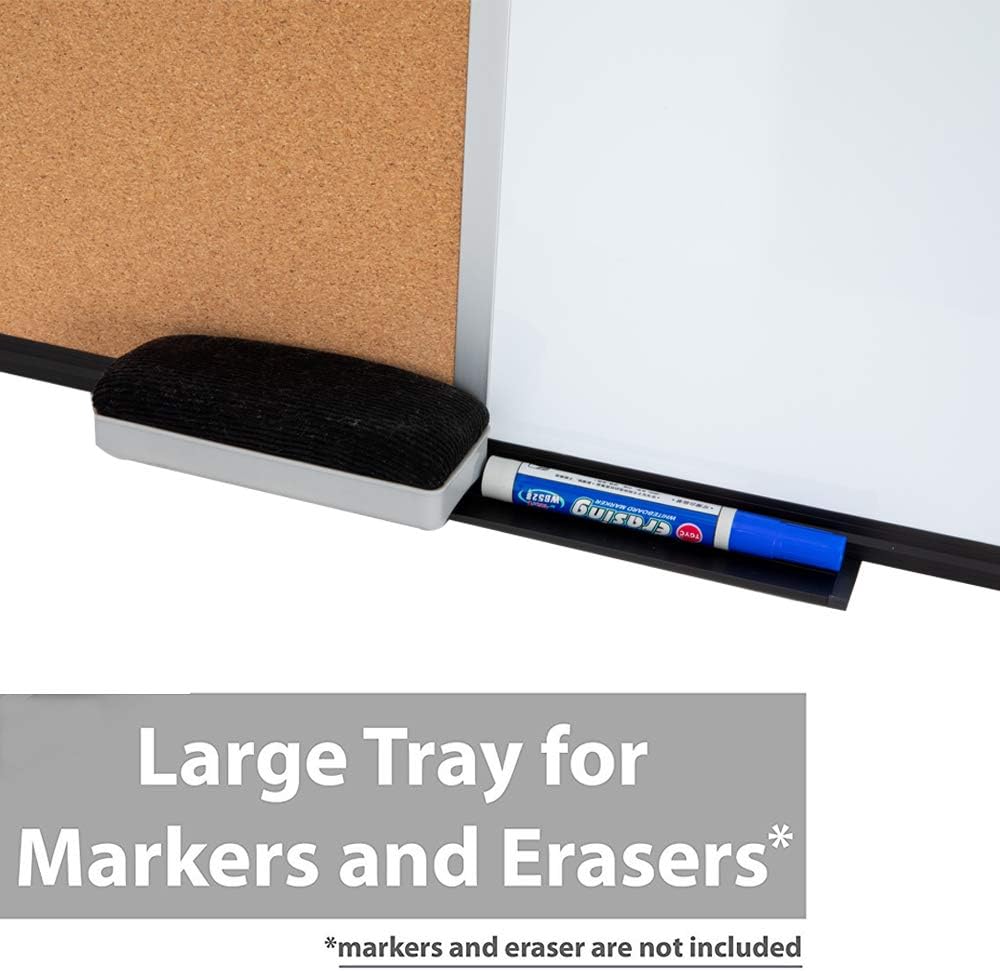 36 x 24 Inch Cork & Dry Erase Combo Board - Magnetic Whiteboard & Bulletin Board Combination - Hanging or