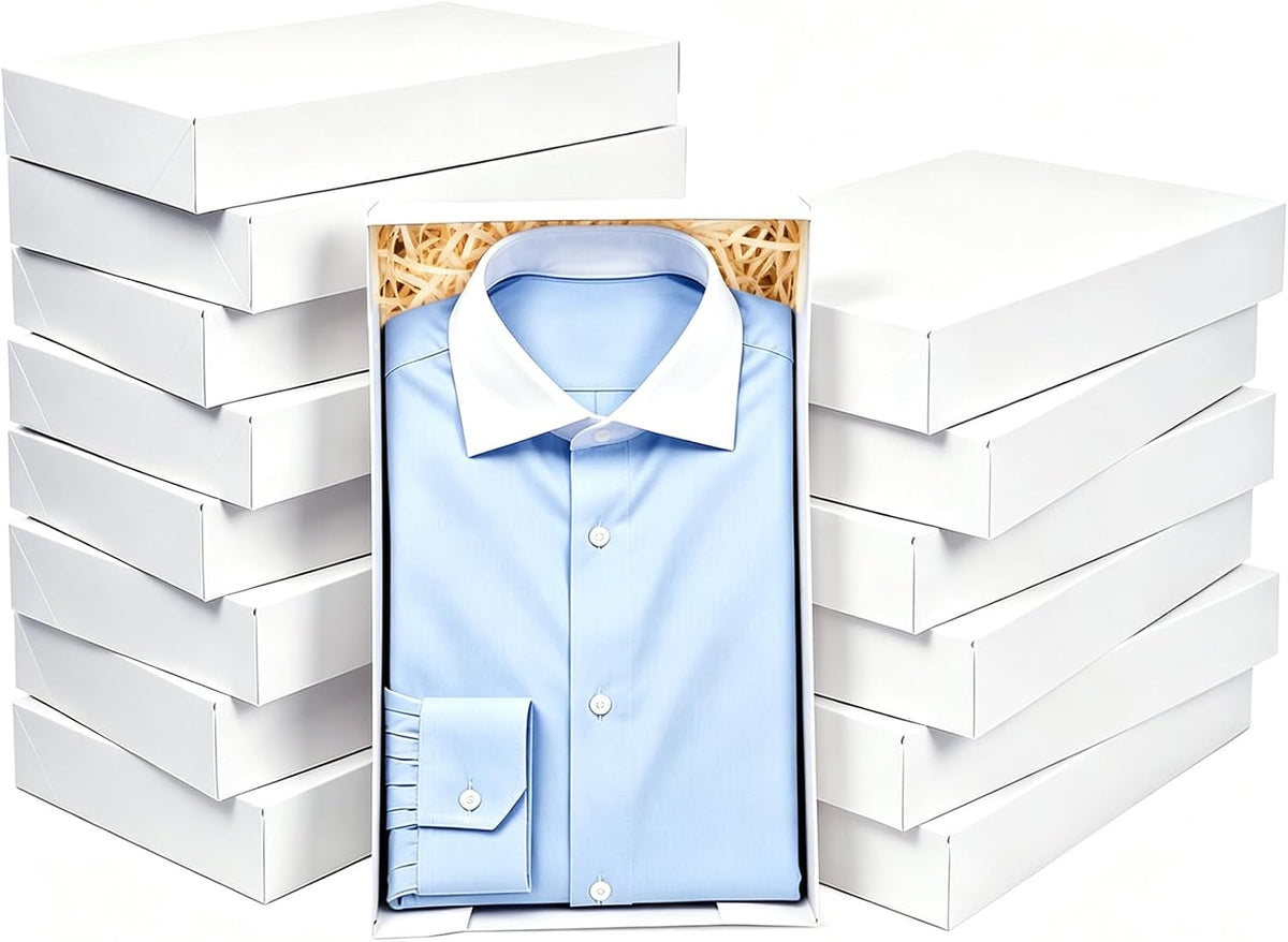 15 Pack Shirt Boxes for Presents, White Gift Boxes, 14.25x9.5x2 In
