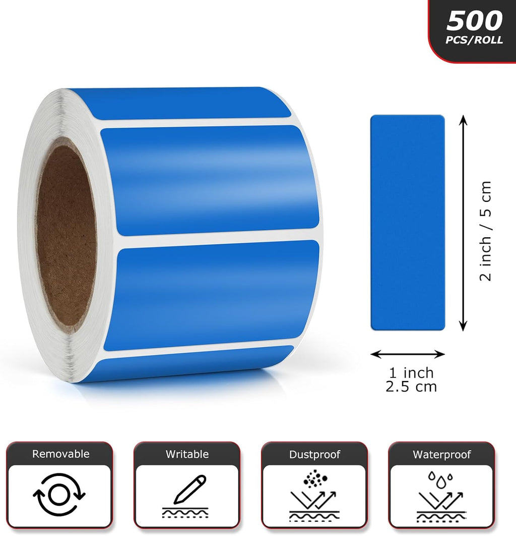 Blue Rectangle Labels 2 x 1 Inch Blank Stickers Roll 500 Pcs