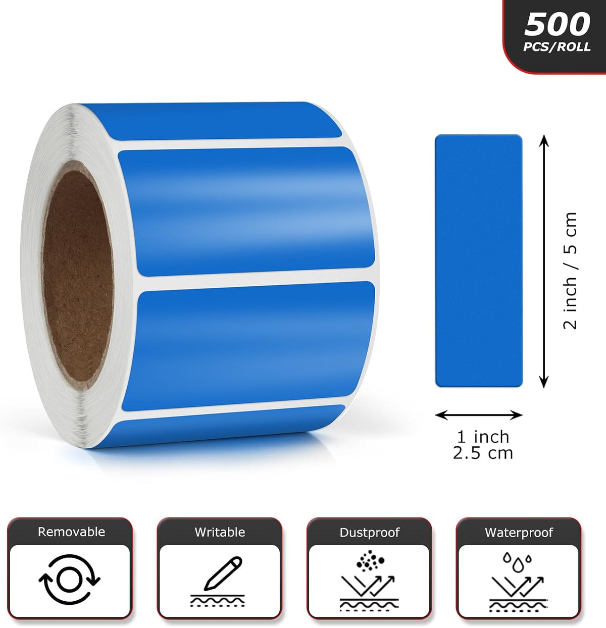 Blue Rectangle Labels 2 x 1 Inch Blank Stickers Roll 500 Pcs