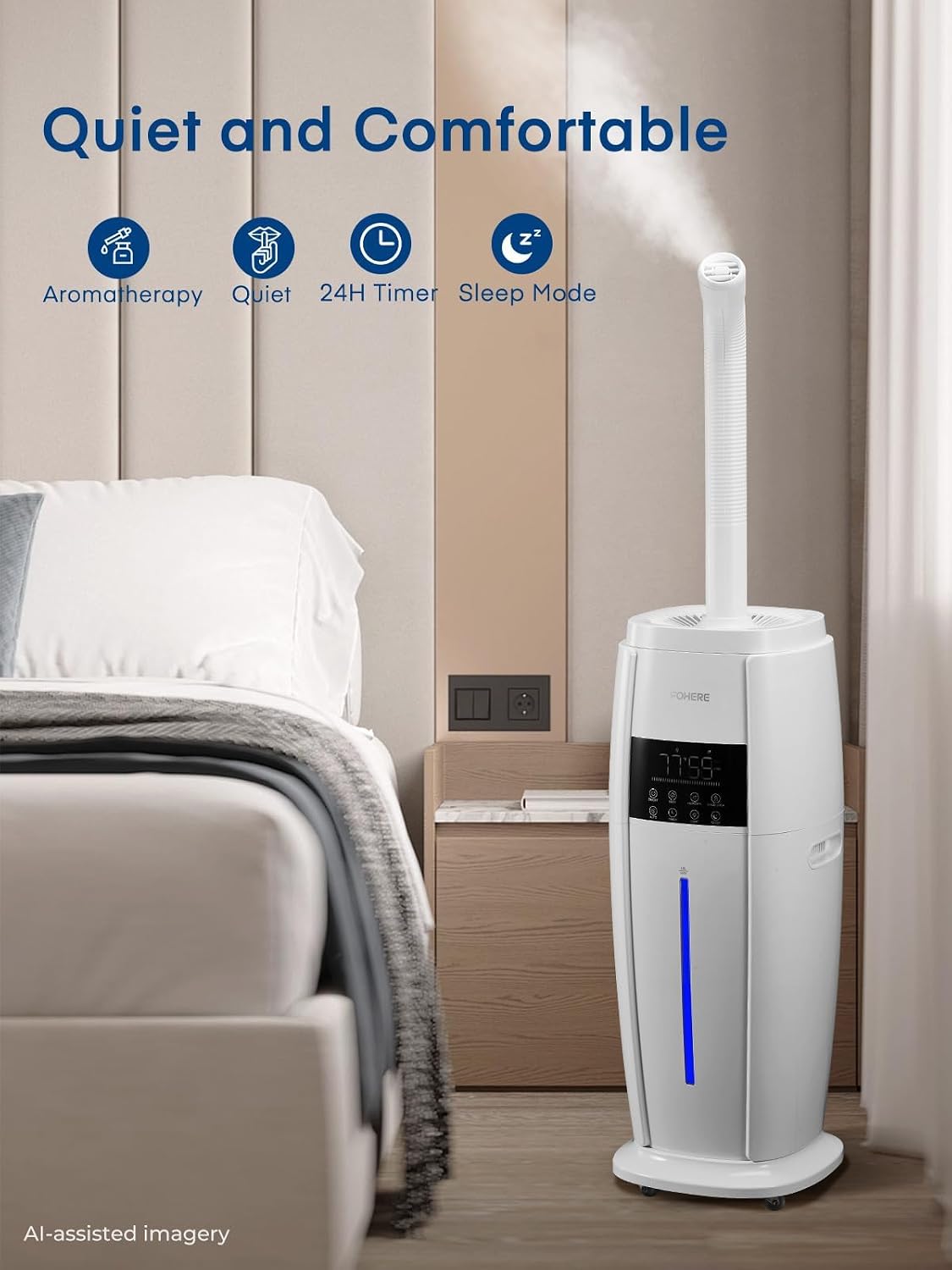 18L Humidifier Large Room, 1300mL/H Triple Mist, Up to 1500 Sq.Ft | Whole House Humidifier with Top-Fill, Smart