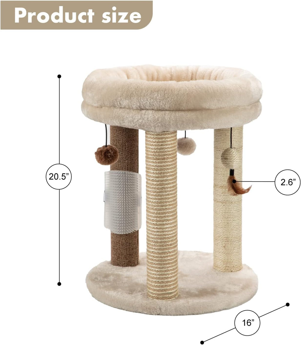 4in1 Small Cat Tree,Scratching Post with Tower Soft Bed, Sisal Carpet Jute Posts with Three Hanging Ball Toys and