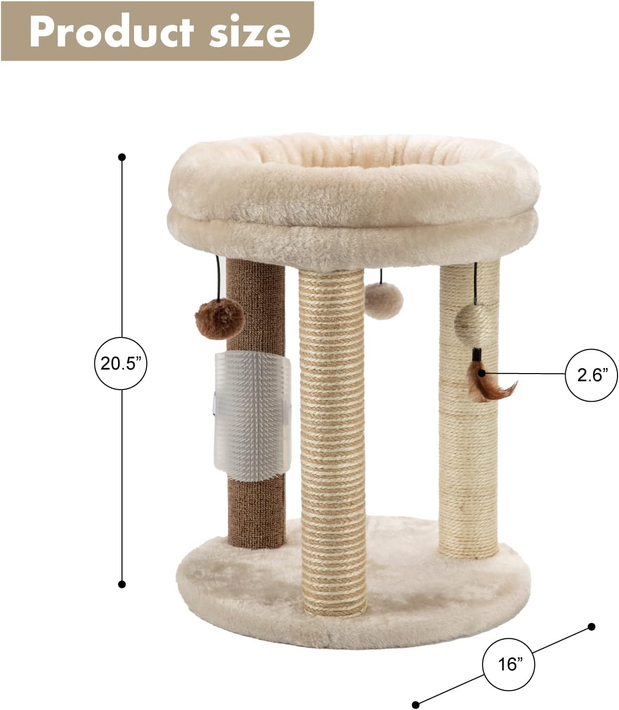 4in1 Small Cat Tree,Scratching Post with Tower Soft Bed, Sisal Carpet Jute Posts with Three Hanging Ball Toys and