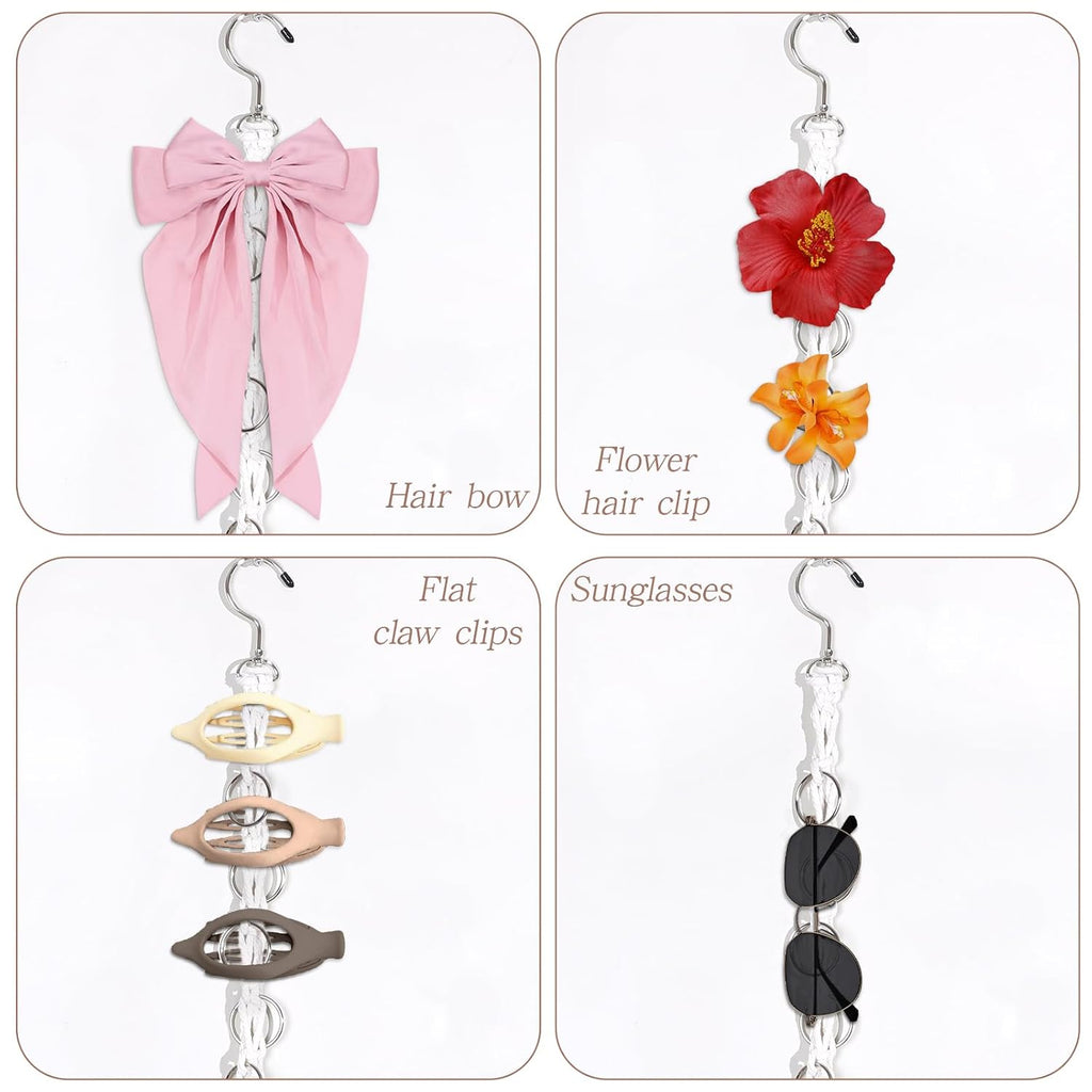 Macrame Hair Claw Clip Organizer with Rotating Hook and 20 Metal Rings,Hanging Hair Clip Holder and Storage for Women