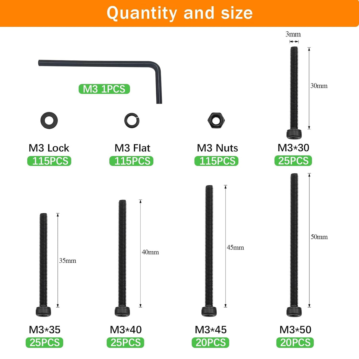 461Pcs M3 Socket Head Screws Metric Screws Bolts Washers Nuts Kit