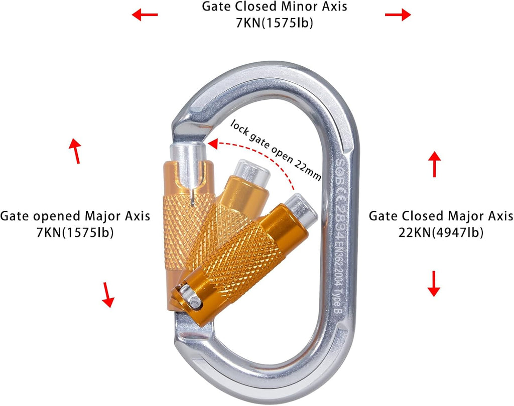 Auto Locking Rock Climbing Carabiner Clips, Heavy Duty Asymmetrical Carabiner Connector Used for Rappelling Rescue