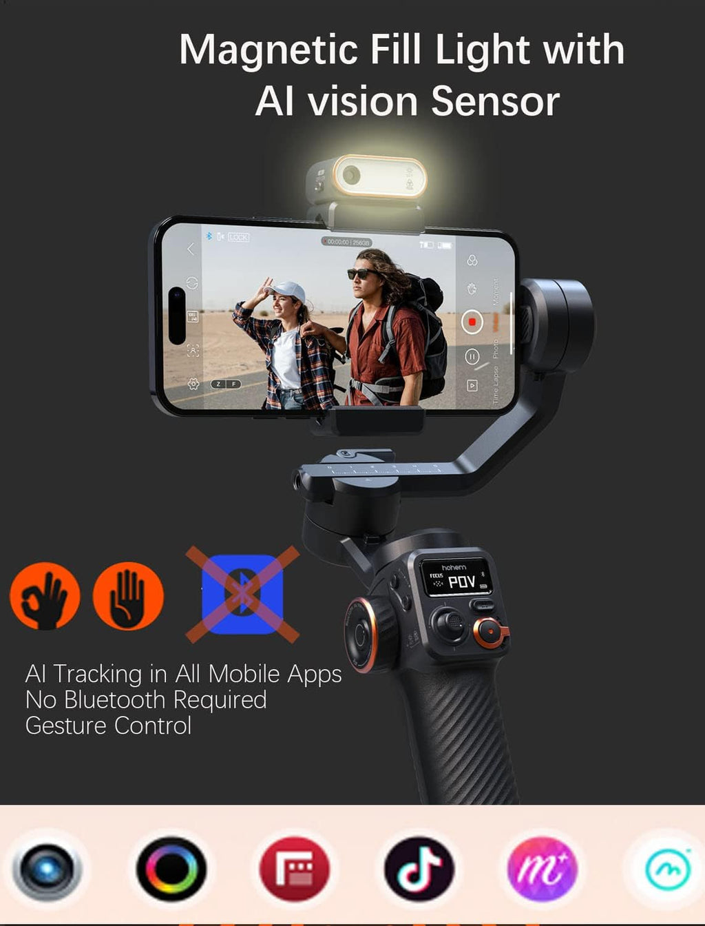 iSteady M6 Kit Gimbal Stabilizer for iPhone &Android,3-Axis Gimbal | AI Tracking,Magnetic Fill Light,0.91-inch OLED
