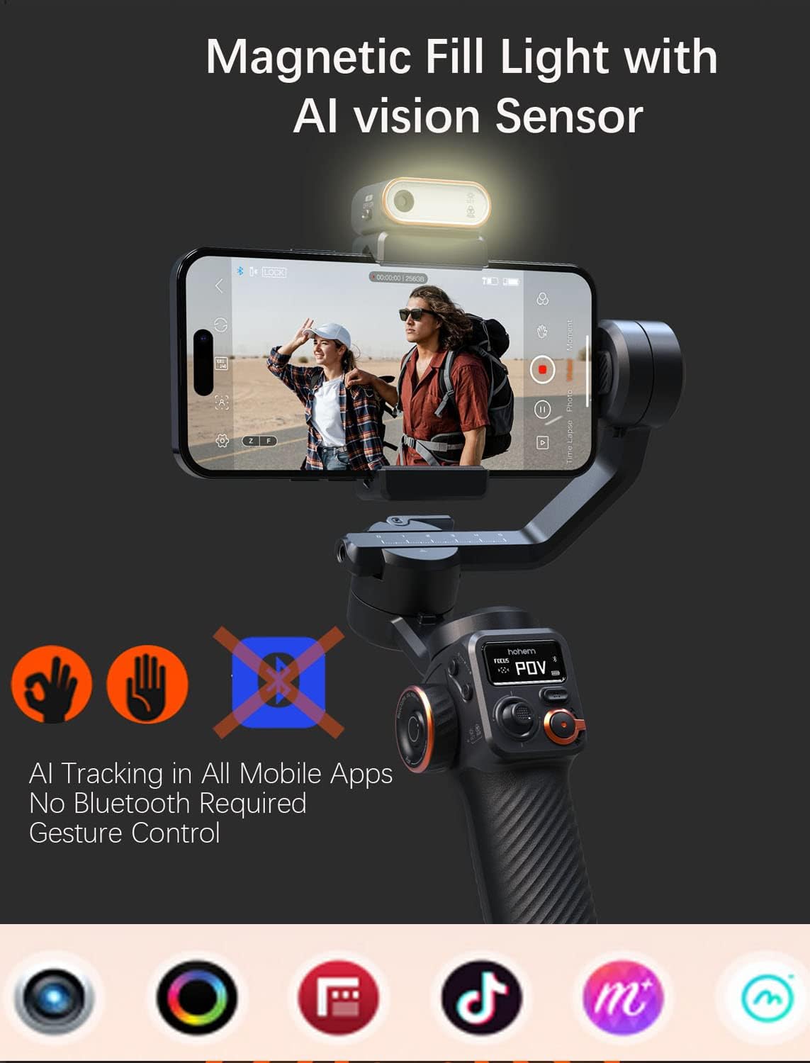iSteady M6 Kit Gimbal Stabilizer for iPhone &Android,3-Axis Gimbal | AI Tracking,Magnetic Fill Light,0.91-inch OLED