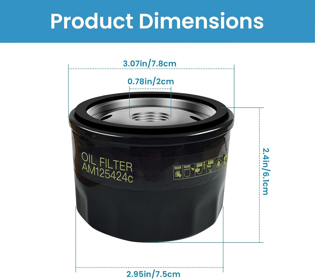 4 Pack AM125424 Oil Filter for John Deere AM125424c GY20577 X304 X310 X350 X580 D140 D130 D110 D105，Replace for Kawasaki 49065-7007 49065-0721