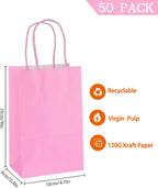 Mini Pink Paper Bags 50 Pack Pink Gift Bags with Handles