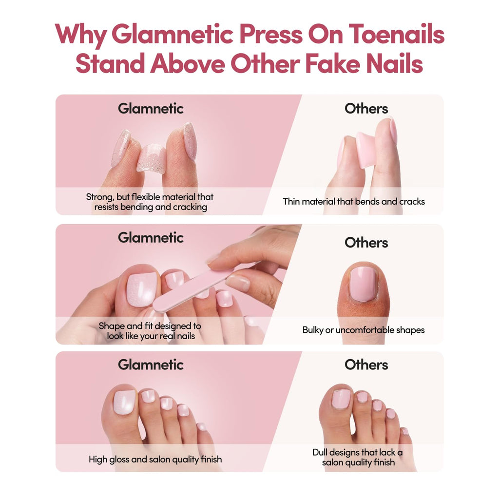 Press On Toenails - Natural, Velvet Fake Nails 32 Pc Full Kit