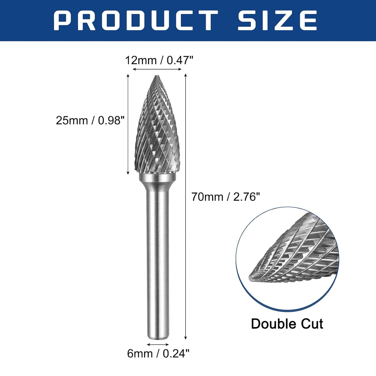 Die Grinder Bits Carbide Burrs 6mm Shank 12x25mm Head