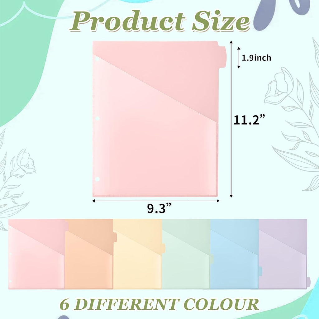 6 Pcs Binder Dividers for 3 Rings Binders Index Dividers with Two Clear Pockets Plastics Sheets Protectors with Tab