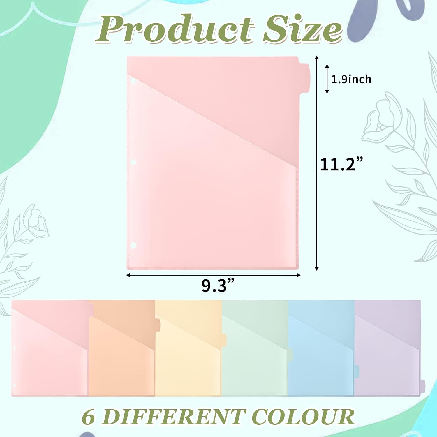 6 Pcs Binder Dividers for 3 Rings Binders Index Dividers with Two Clear Pockets Plastics Sheets Protectors with Tab